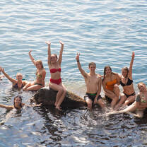 Study abroad participants enjoying the water in Italy