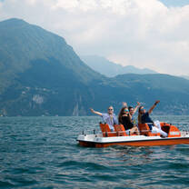 Students enjoying a ride in Lake Como, Italy
