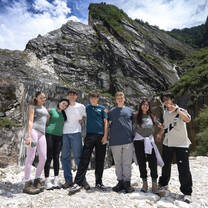 Students hike in rural China