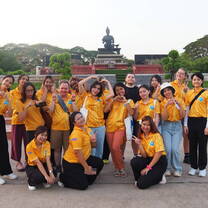 Summer interns exploring a historic UNESCO World Heritage site in Sukhothai during a cultural immersion tour.