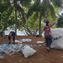 Volunteers participating in beach clean