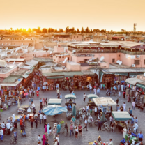 The pulse of Marrakech. This world-famous square transforms every evening into a giant open-air theater with storytellers, musicians, and food stalls.