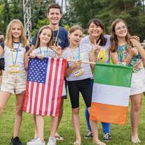 US & Irish flags at camp