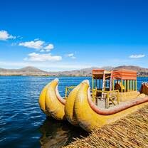 View of traditional boat in a lake in Peru.