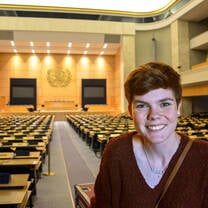 Student inside UN building.