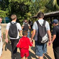 walking from school with volunteer friends