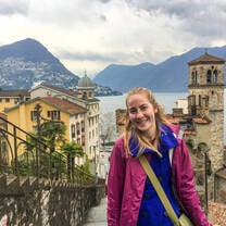 Student poses in Switzerland.