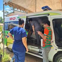 Medical health care volunteers out in the ambulance