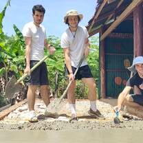 Cambodia volunteers working hard 