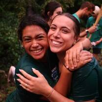 Two students hugging
