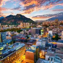 aerial view of a city at sunset
