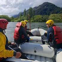 group of students on a river rafting expedition