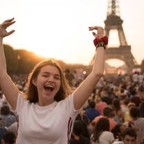 Girl posing with arms up in Paris