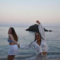 Girls on the beach in Cinque Terre