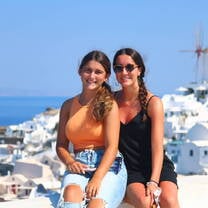 Two girls smiling in Greece