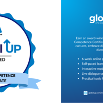 Global Up for Individuals promotional graphic featuring the AFS Global Competence Certificate badge alongside information about the 6-week online program. The image highlights self-paced learning, interactive modules, live dialogue sessions with global peers, practical real-world application, and the opportunity to earn an award-winning, research-backed AFS Global Competence Certificate.