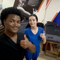 Selfie of 2 students in clinic