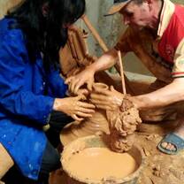Learning directly from the masters! Our students step into local workshops for hands-on cultural immersion, learning traditional pottery and clay-shaping techniques straight from Moroccan artisans.