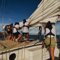 Raising the main sail