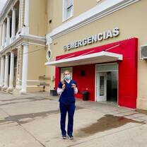 Me outside of the hospital where I completed rotations in Dermatology, Pulmonology, Urgent Care and Pediatric Consults.