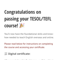 Congratulation for successful completion of course 