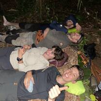 sleeping in our shelter during survival challenge