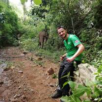 Me getting a great chance to observe Thong Dee and Non Mae the elephants 
