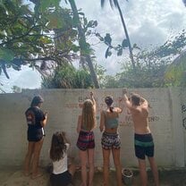 Painting names at the turtle sanctuary on our last day 