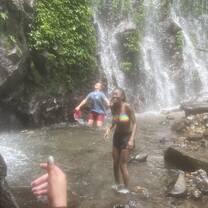 Tiffany and Jacob enjoying the beautiful waterfall in El Tigre Waterfalls of Monteverde.