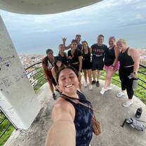 Hiking up the stairs to the scenic overlook