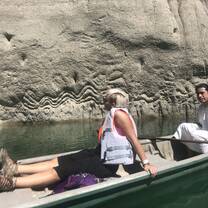 Learning about the carvings along one of lakes in Chiapas MX