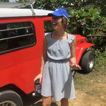 At the cacao farm, loading into the jeep