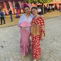 Dressed up in trajes de flamenca for Feria!