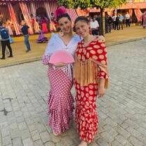 Dressed up in trajes de flamenca for Feria!