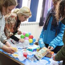 Preparing an activity for the children in the blind school 