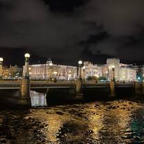 One of the bridges in San Sebastián lit up by the night lights!