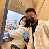 Practicing my micropipetting skills in a biosafety cabinet.