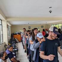 Conga Line after and elderly dance and singing class