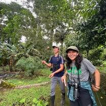 goofing around on a cool walk through a botanical garden