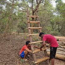 Building a ladder out of coconut rope and wood!
