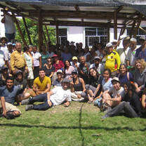 Our group at the completion of building a bamboo structure outside of a senior dación Bahía.