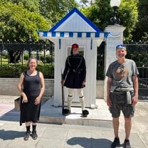 Standing with my husband Dave and Evanzones, a Greek Soldier, in front of the prime minister’s residence, in honor of the fallen soldiers who had given of their lives in all wars, particularly on European soil here.