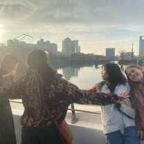 My friends and I on el puente de la mujer, one of the most famous landmarks of Buenos Aires