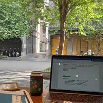 Working at a downtown coffee shop 