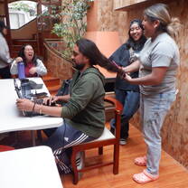 My friends and I braiding our PC, Paco’s hair 