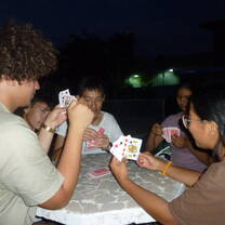 Downtime at our accommodation playing cards!