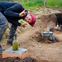 Making the cement bases for the wooden kitchen extension