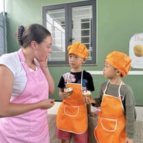 Teaching how to decorate cupcakes in Bao Loc!