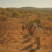 Walking through the South African bush in Nambiti Big Five Game Reserve.