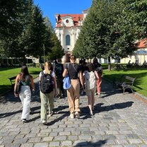 Walking around Prague with my friends